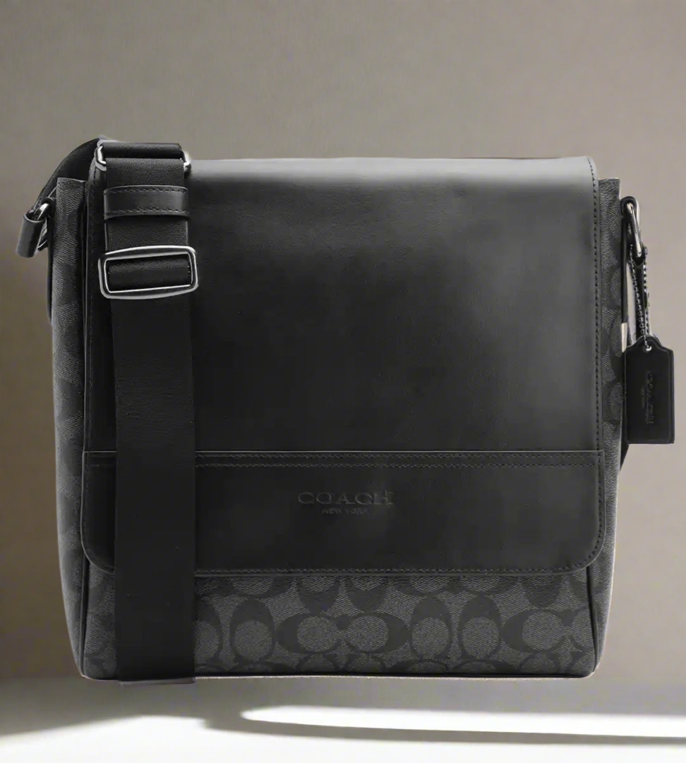 COACH HOUSTON MAP CROSSBODY BAG - SIGNATURE COATED CANVAS & REFINED CALF LEATHER