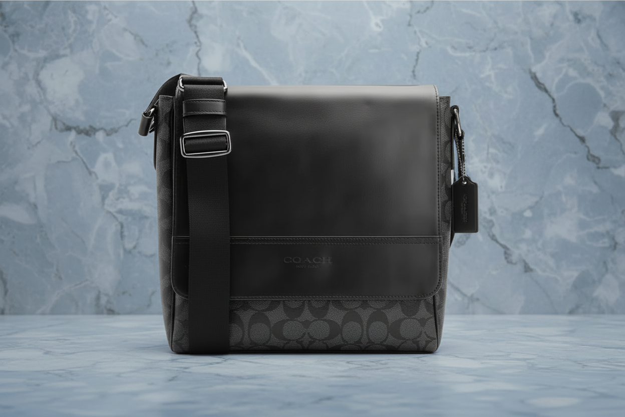 COACH HOUSTON MAP CROSSBODY BAG - SIGNATURE COATED CANVAS & REFINED CALF LEATHER