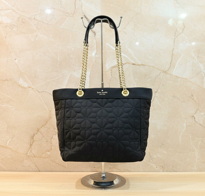 KATE SPADE  SPADE QUILTED FLOWER TOTE - MEDIUM - BLACK
