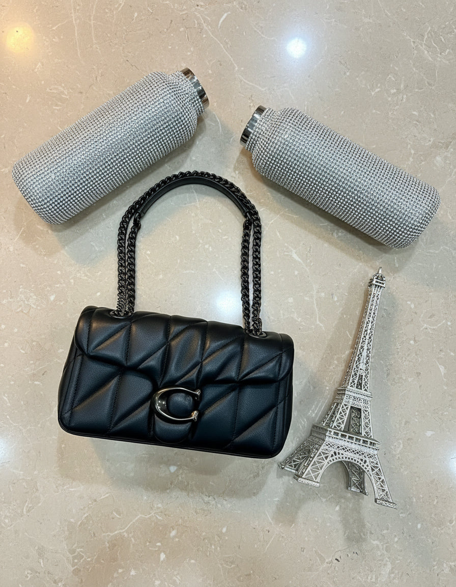 حقيبة كوتش مبطنة بنقشة تابي 20 - جلد نابا - أسود