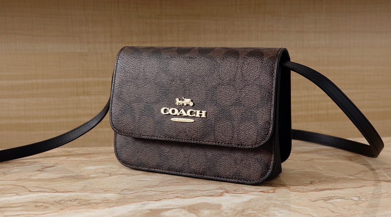 COACH BRYNN FLAP IN SIGNATURE CANVAS BROWN BLACK