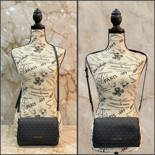 MICHAEL KORS LOGO FLAP CROSSBODY - MONOGRAM BLACK COLOR