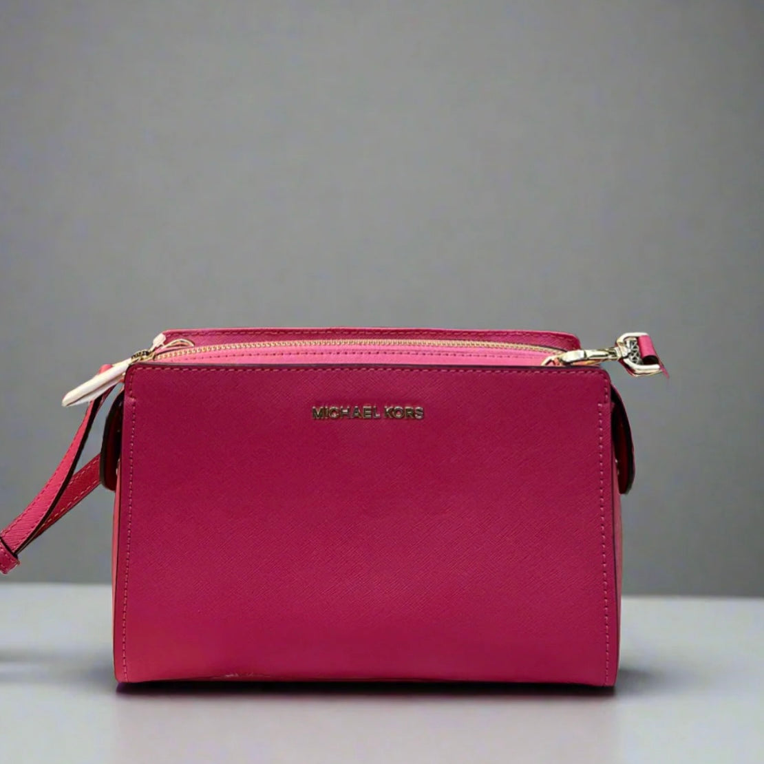 MICHAEL KORS LESLIE MESSENGER BAG - ELECTRIC PINK ( FUSCHIA COLOR )