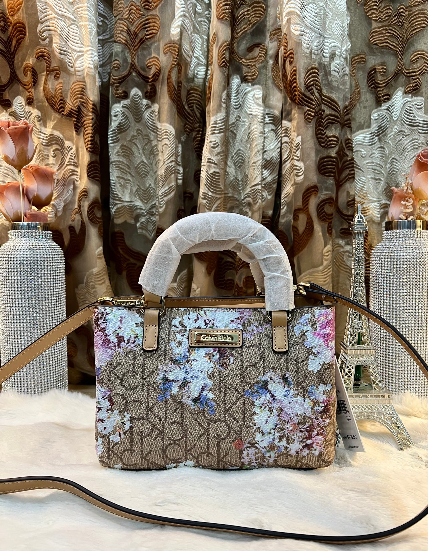 CALVIN KLEIN MINI SATCHEL LOGO FLORAL