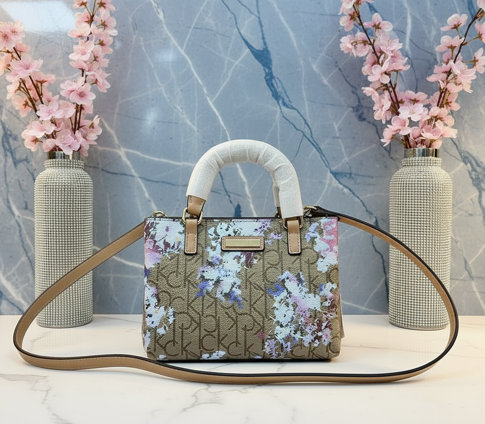 CALVIN KLEIN MINI SATCHEL LOGO FLORAL