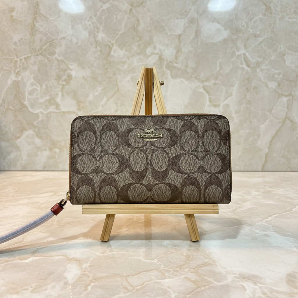 COACH BUNDLE LEWIS SHOULDER BAG/CROSSBODY BAG & ZIP AROUND WRISLET WALLET IN SIGNATURE CANVAS METTALIC CLAY LINING