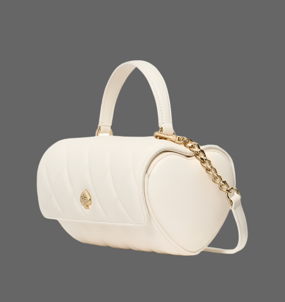 KATE SPADE QUILTED HEART BARREL TOP HANDLE/CROSSBODY - SMALL - MERINGUE