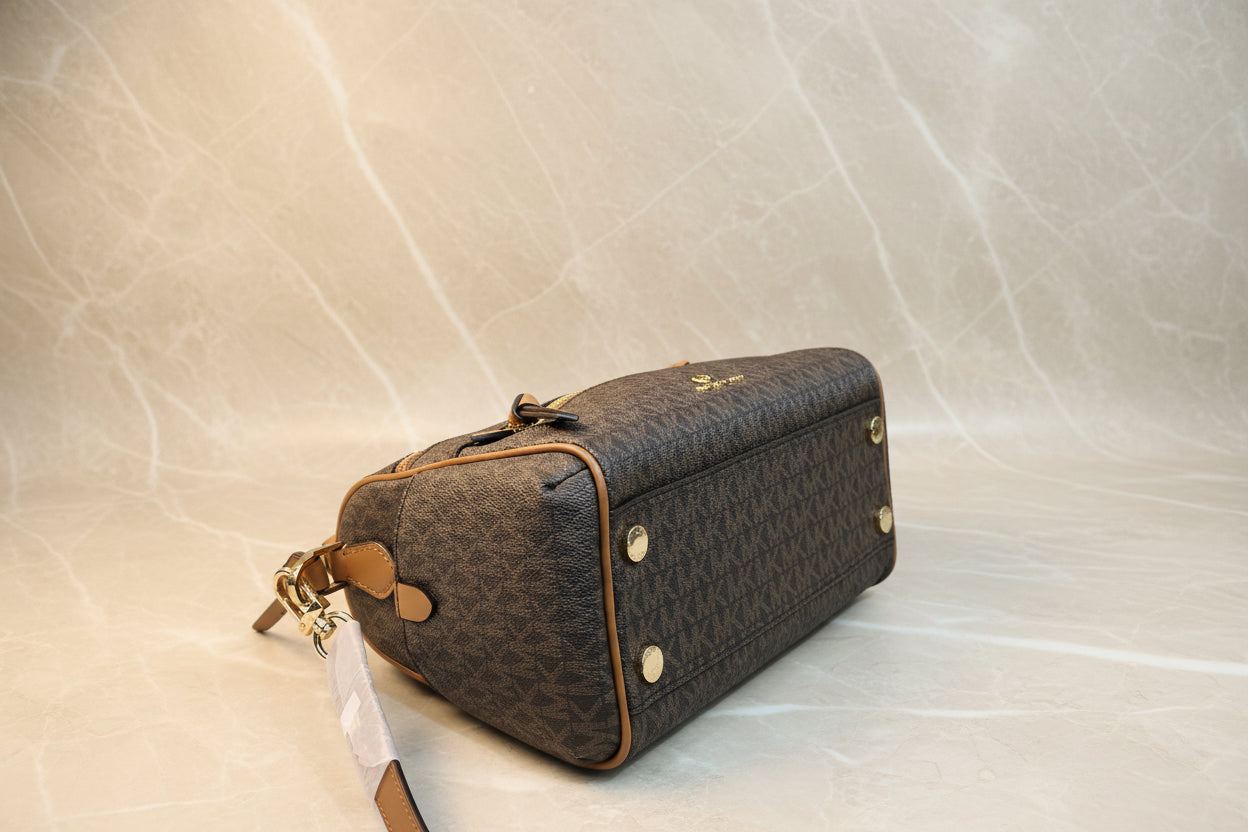 MICHAEL KORS LORIMER SATCHEL IN SIGNATURE BROWN ACORN - MEDIUM ( FROM BOUTIQUE STORE )