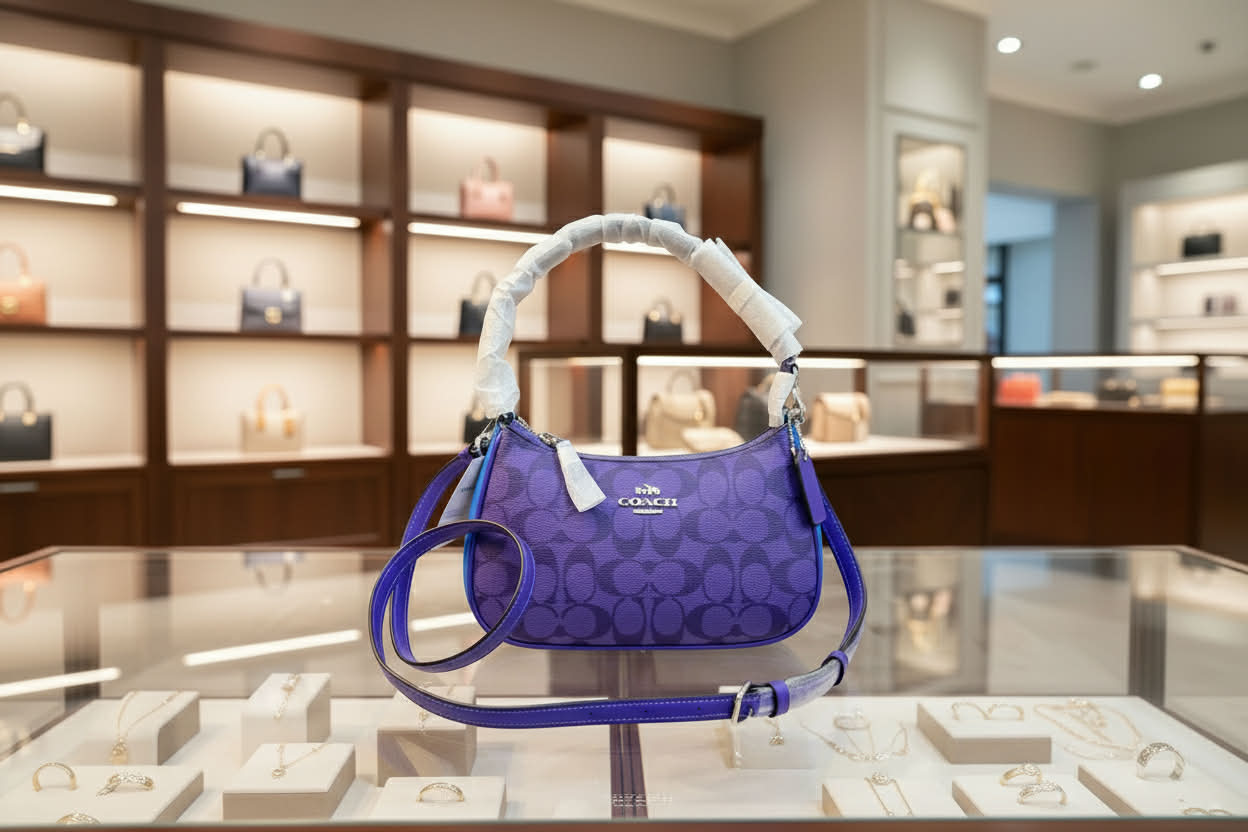 COACH TERI SHOULDER BAG/CROSSBODY BAG - IN SIGNATURE CANVAS PURPLE BLOCKED COLOR