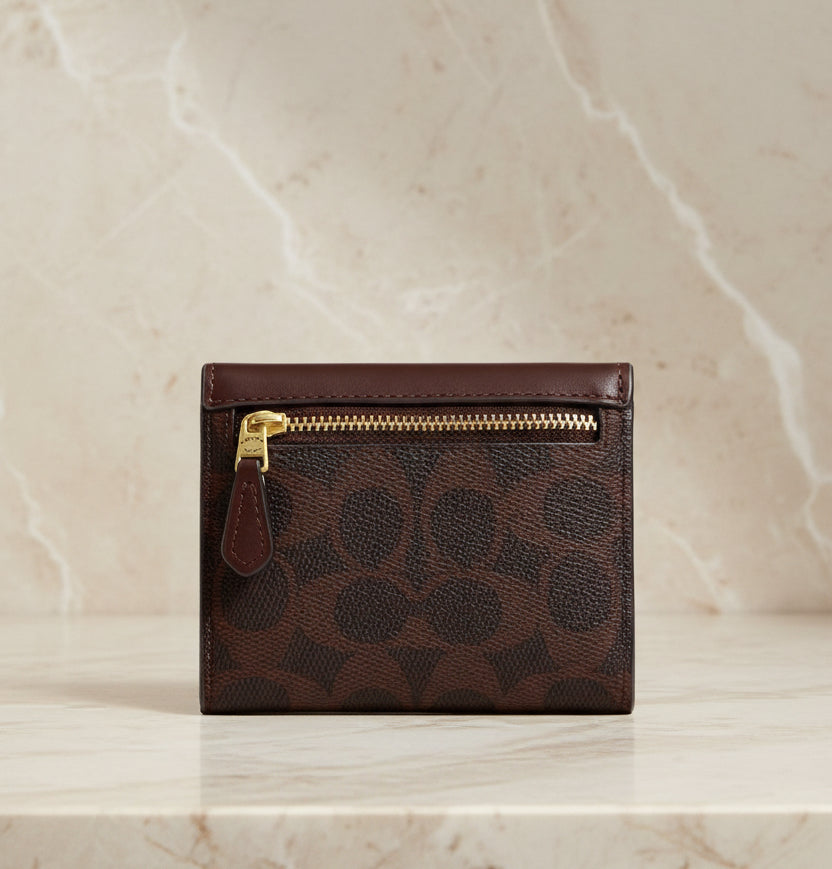 COACH MILA SMALL TRIFOLD WALLET - MAPLE COLOR SIGNATURE