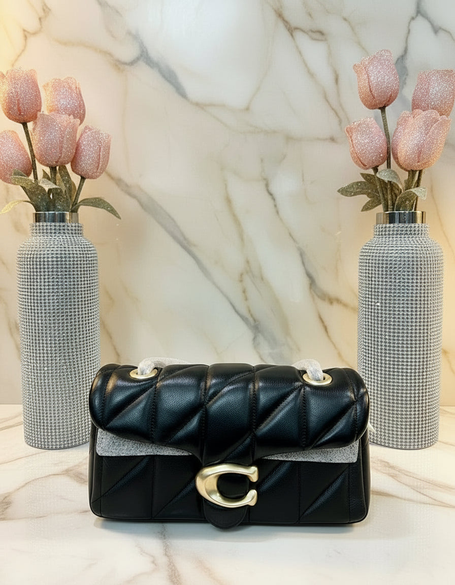 حقيبة كوتش مبطنة بنقشة تابي 20 - أسود - جلد نابا