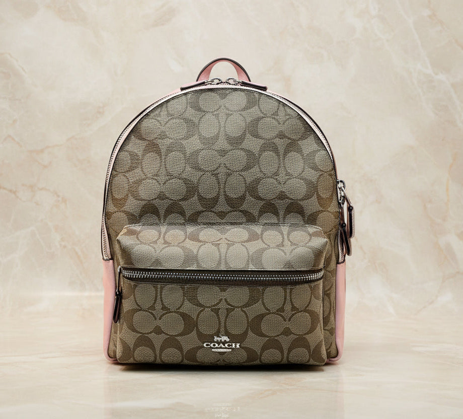 COACH CHARLIE MEDIUM BACKPACK - SIGNATURE BROWN/PINK