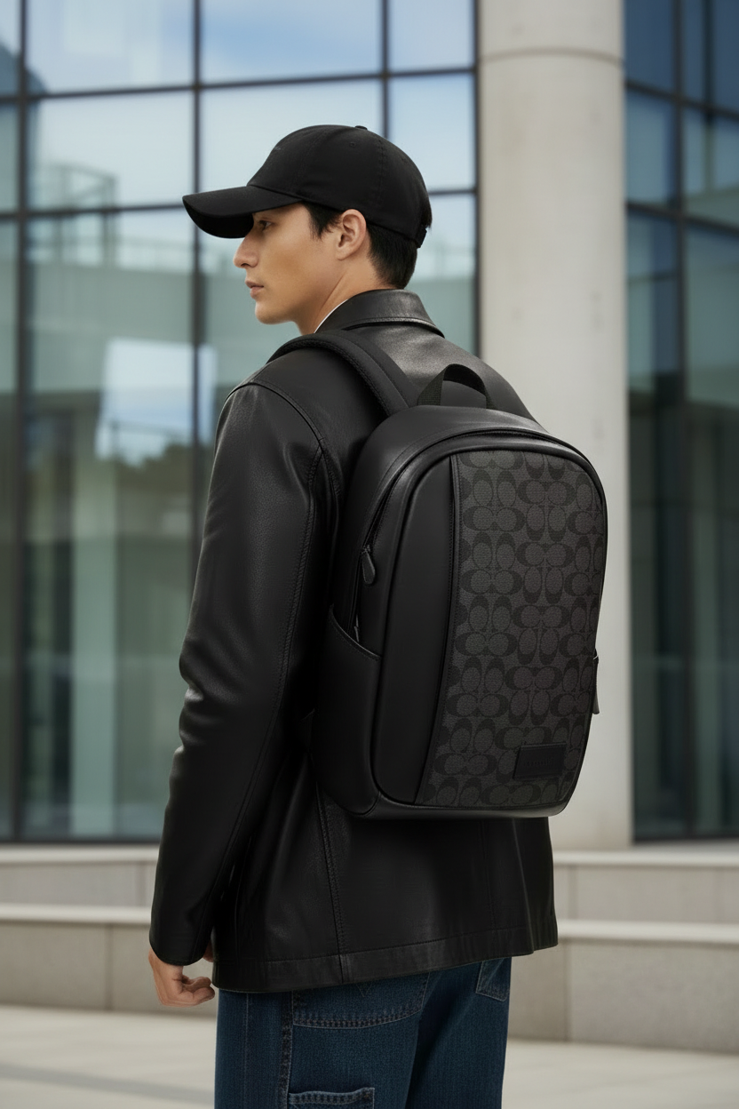 COACH LARGE BACKPACK - SIGNATURE CHARCOAL BLACK