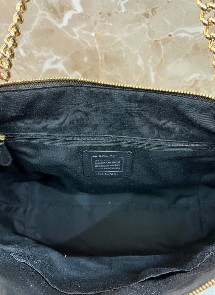 COACH AVA LARGE ZIP TOP TOTE IN SIGNATURE BLACK BROWN