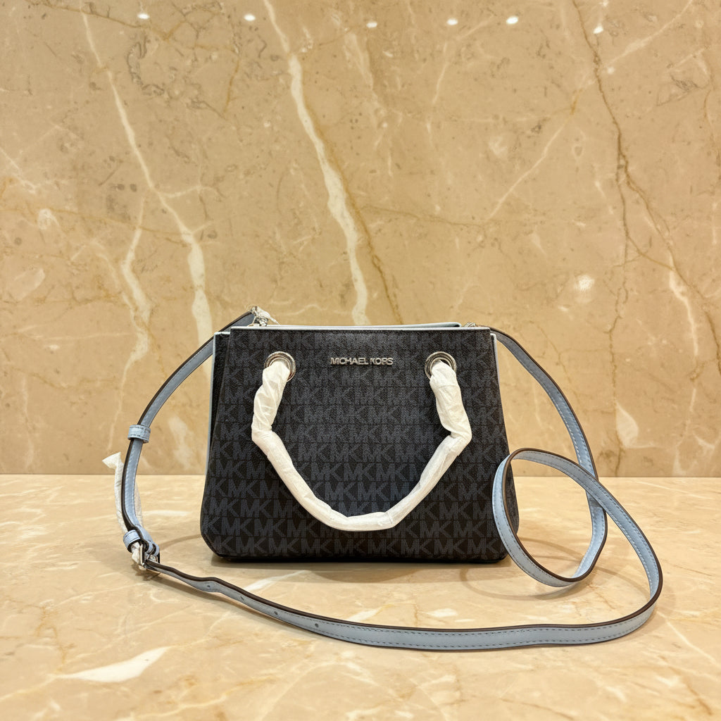 MICHAEL KORS SMALL TEAGEN LEATHER SATCHEL - SIGNATURE ADMIRAL BLUE