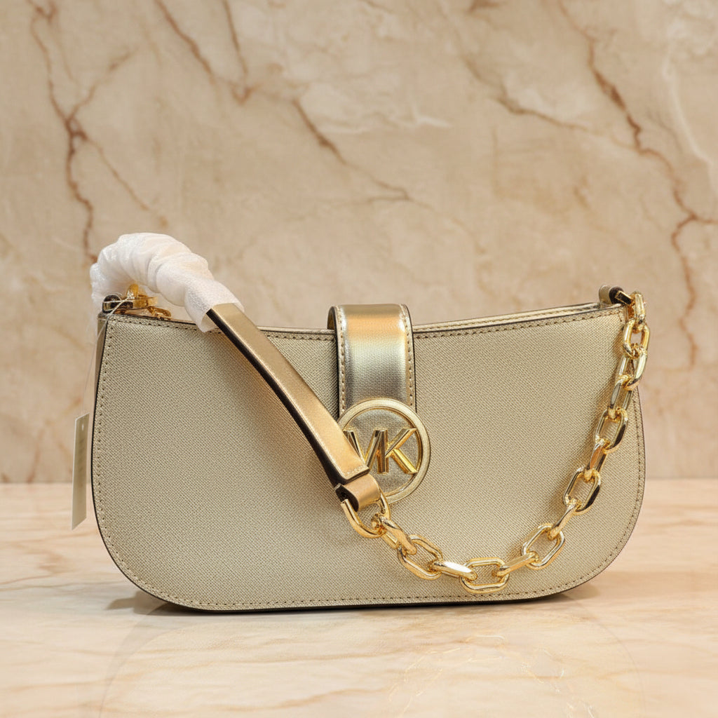 MICHAEL KORS CARMEN POUCHETTE SHOULDER BAG ONLY - PALE GOLD