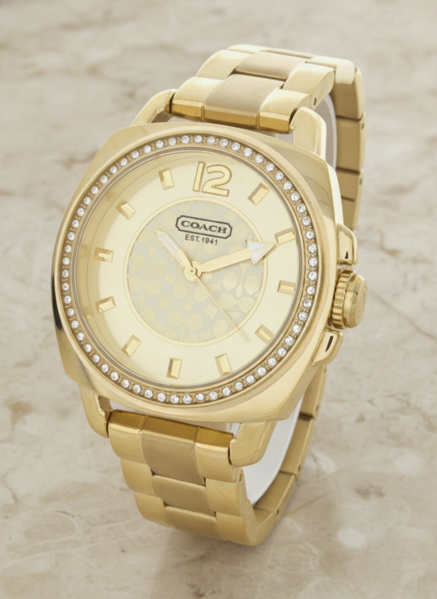 ساعة كوتش بوي فريند ذهبية من الفولاذ المقاوم للصدأ