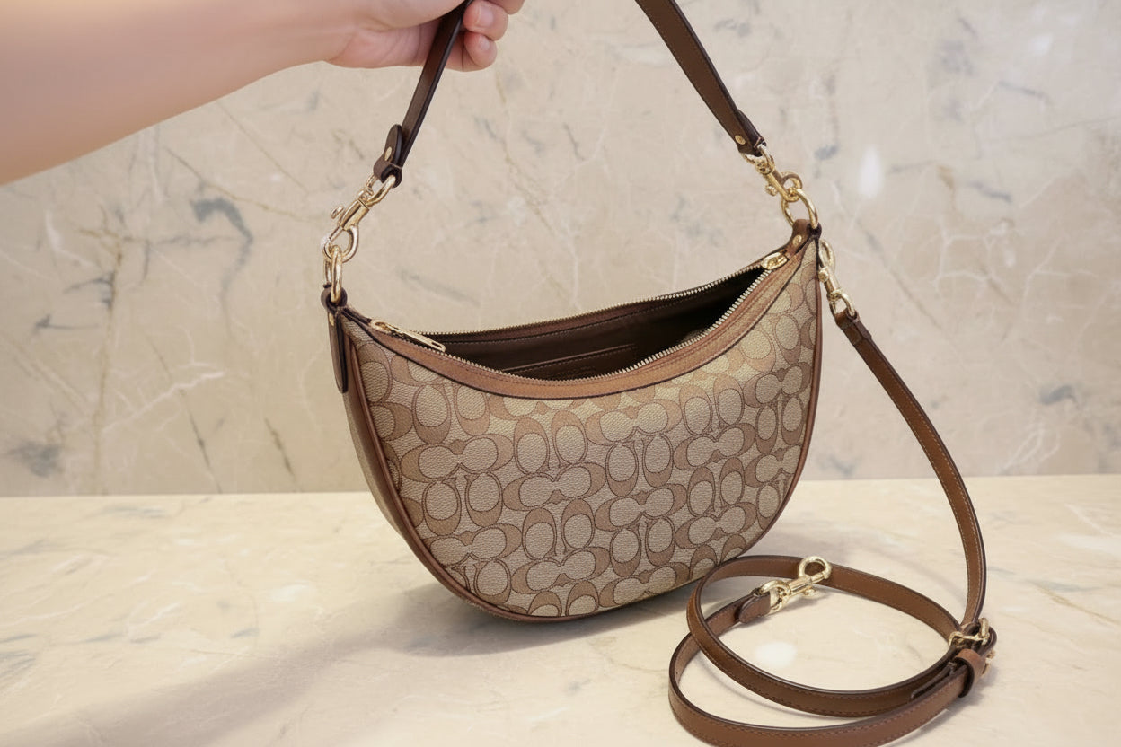 COACH ARIA SHOULDER BAG/CROSSBODY BAG IN SIGNATURE JACQUARD KHAKI