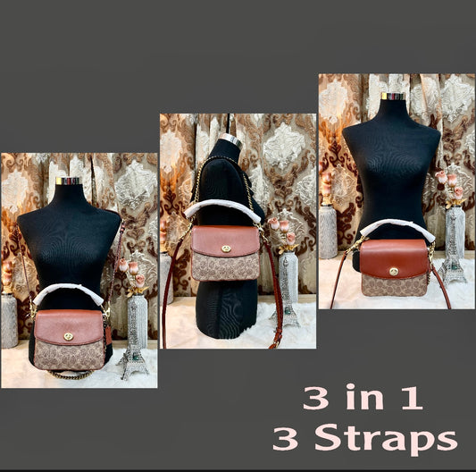 حقيبة كوتش كاسي 19 مقاس 3 في 1/3 بحزام من قماش الكانفاس المميز - لون بني صدئ - بدون بطاقة سعر