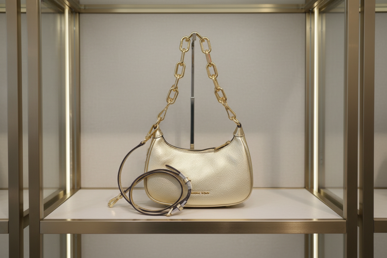 MICHAEL KORS MINI CORA CHAIN SHOULDER BAG/CROSBODY BAG - METTALIC PEBBLE GOLD