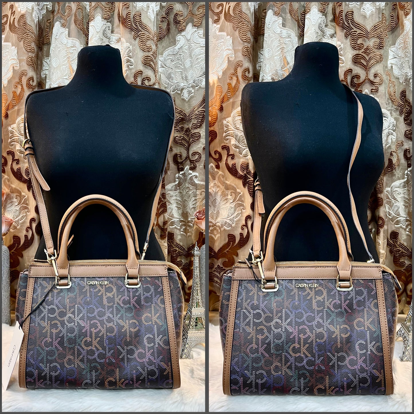 CALVIN KLEIN BUNDLE BAG & LONG WALLET JANAE SATCHEL CROSSBODY BAG IN SIGNATURE BROWN