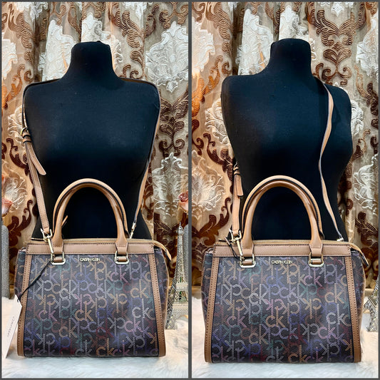 CALVIN KLEIN BUNDLE BAG & LONG WALLET JANAE SATCHEL CROSSBODY BAG IN SIGNATURE BROWN