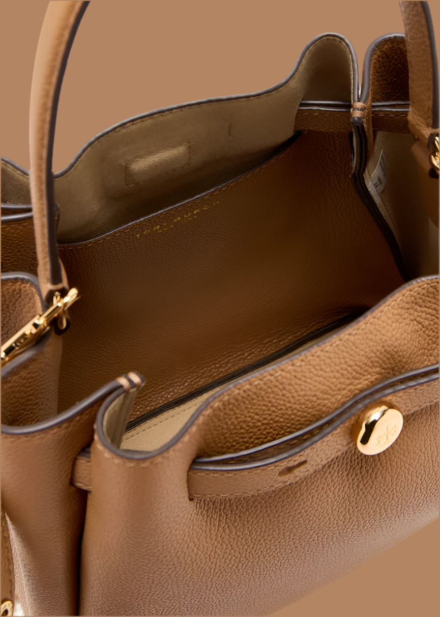 SALE!!! WITH CREASE IN FRONT DUE TO CARGO HANDLING - TORY BURCH SMALL ROMY BUCKET - BROWN