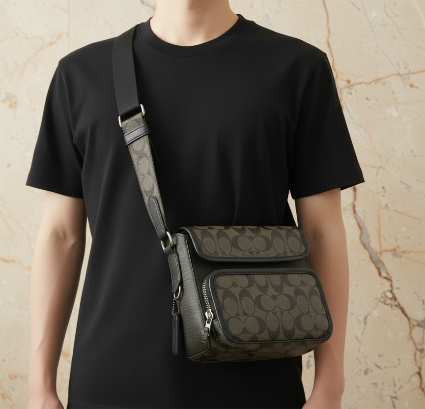COACH SULLIVAN FLAP CROSSBODY - SIGNATURE CANVAS/CHARCOAL BLACK