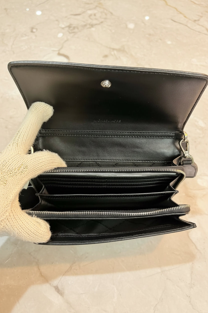 Michael Kors Jet Set Item Large Zip Around Wallet Crossbody Handbag Black Multi