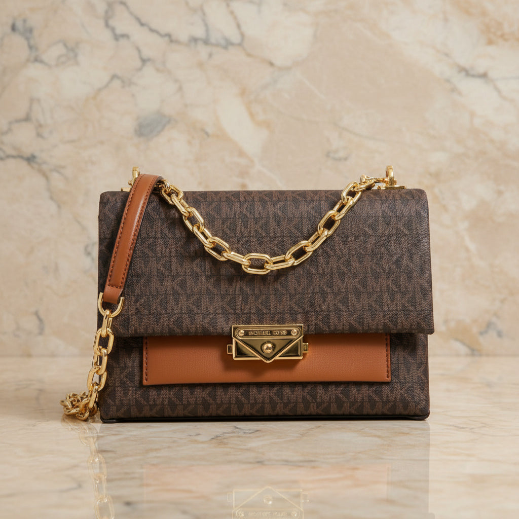 MICHAEL KORS CECE MEDIUM FLAP MONO BROWN