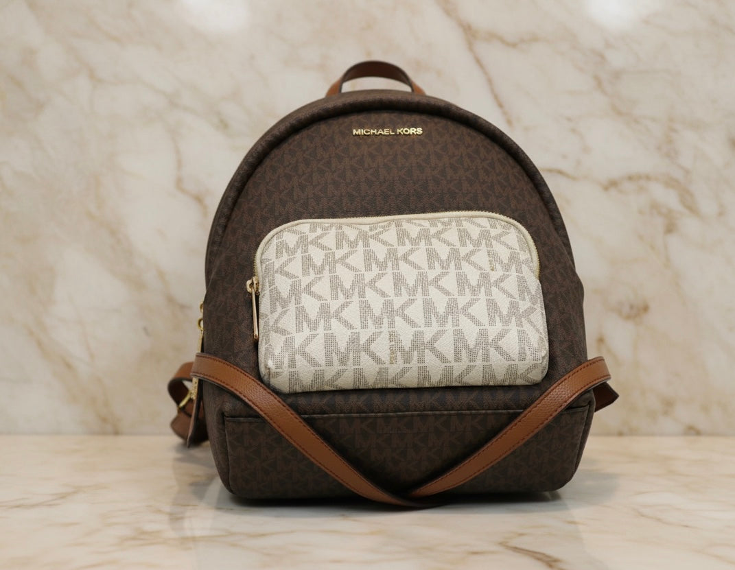 MICHAEL KORS MEDIUM ERIN BACKPACK - SIGNATURE BROWN/WHITE