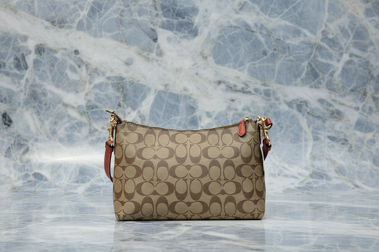 طقم كوتش لويس: حقيبة كتف/حقيبة كروس بودي ومحفظة معصم بسحاب من قماش الكانفاس المميز ببطانة من الطين المعدني