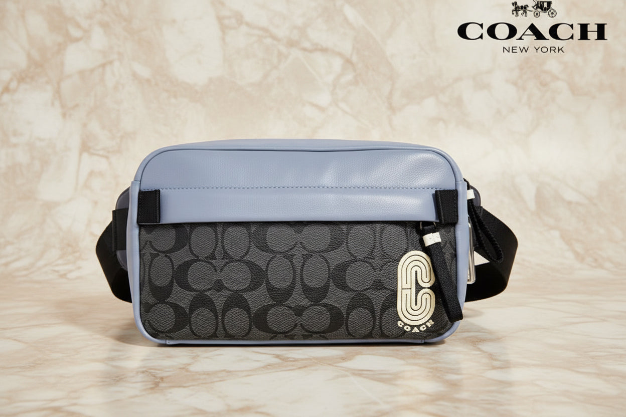 COACH EDGE BODYBAG/CHEST BAG COLORBLOCK BLUE & SIG CHARCOAL BLACK - WITH COAC PATCH