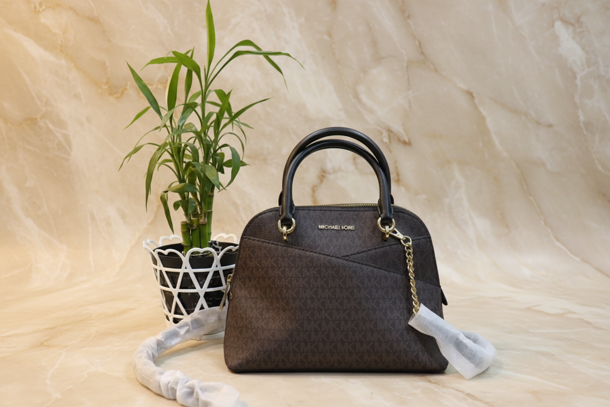 SALE‼️‼️ NO HANG TAG LOGO & MISSING PRICE TAG - MICHAEL KORS CINDY DOME MEDIUM IN SIGNATURE BLACK BROWN