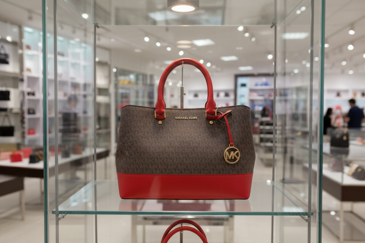 MICHAEL KORS SAVANNAH LARGE SATCHEL IN SIGNATURE BROWN/RED - SCARLET