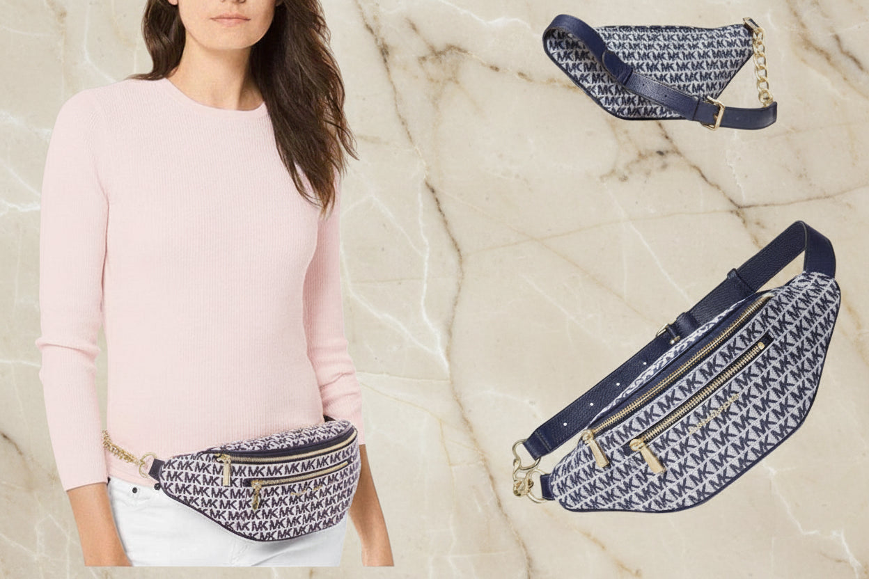 MICHAEL KORS MOTT JACQUARD SIGNATURE WAISTPACK/BELTBAG - NAVY BLUE