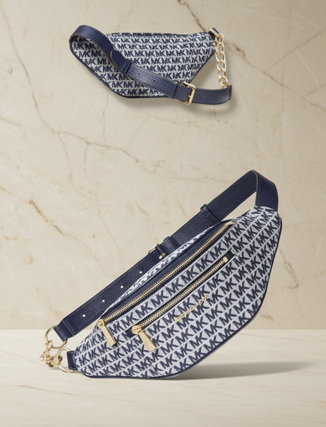 MICHAEL KORS MOTT JACQUARD SIGNATURE WAISTPACK/BELTBAG - NAVY BLUE