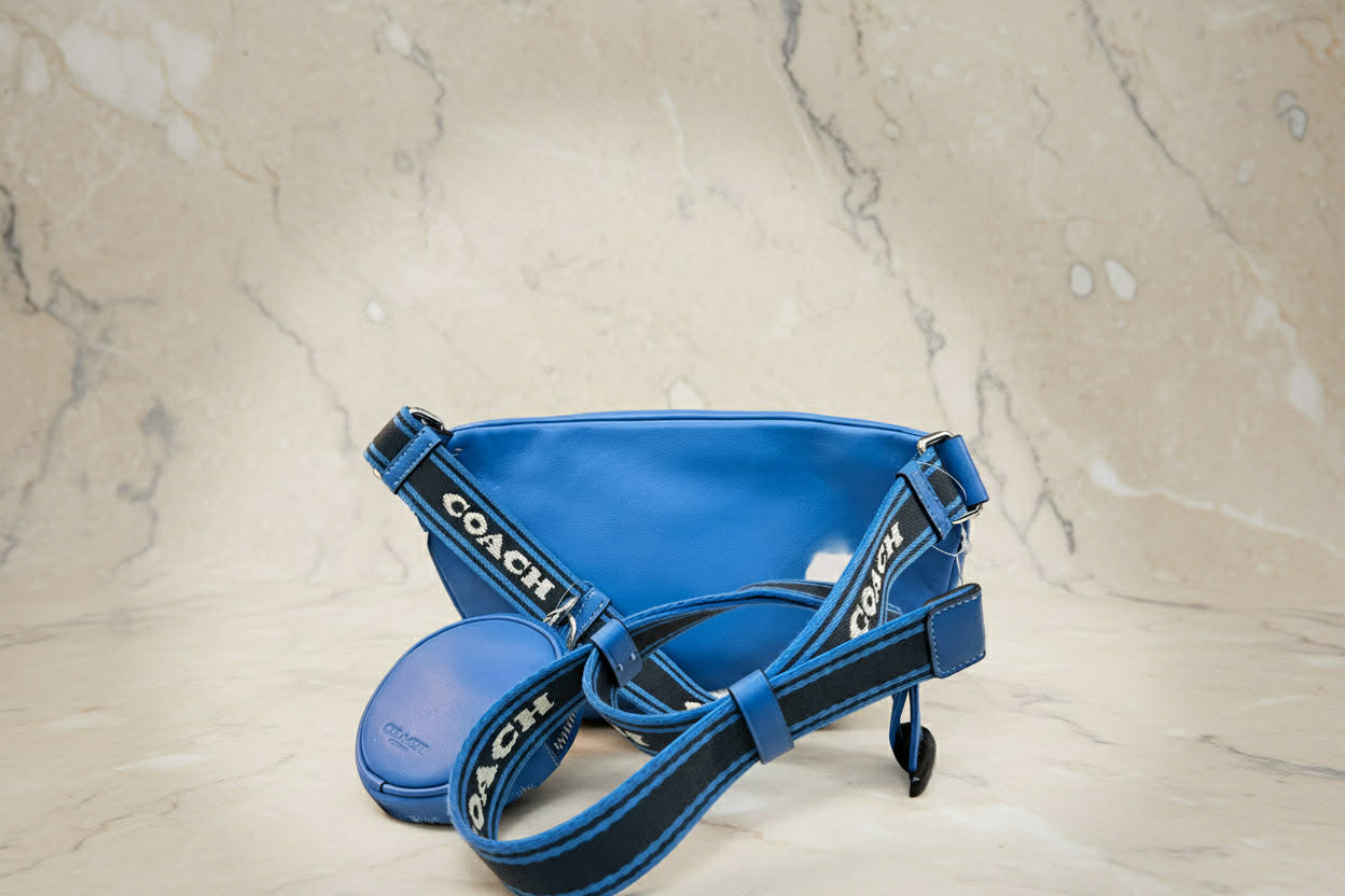 COACH ELIAS BELTBAG/ CHEST BAG/BODY BAG IN COLORBLOCK SIGNATURE CANVAS - KHAKI/RACER BLUE