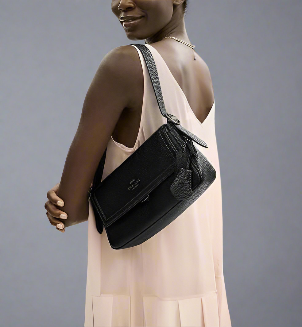 COACH ETTA SMALL FLAP SHOULDER BAG/CROSSBODY BAG - BLACK