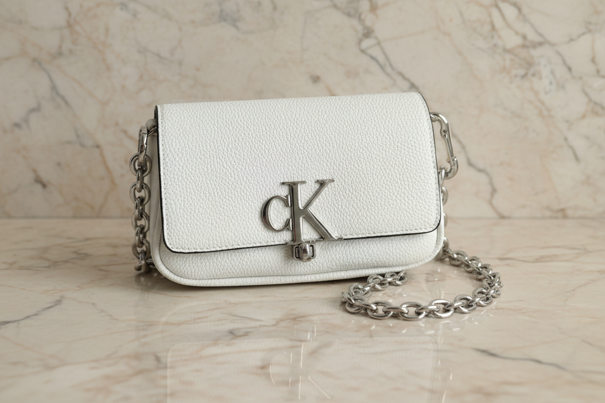CALVIN KLEIN CHAIN CROSSBODY BAG - SILVER BIRCH