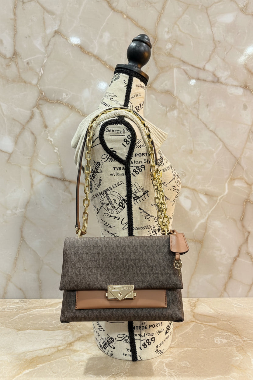 MICHAEL KORS CECE MEDIUM FLAP MONO BROWN
