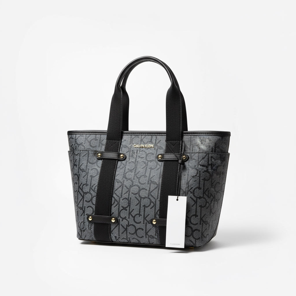 CALVIN KLEIN SATCHEL IN SIGNATURE CHARCOAL BLACK