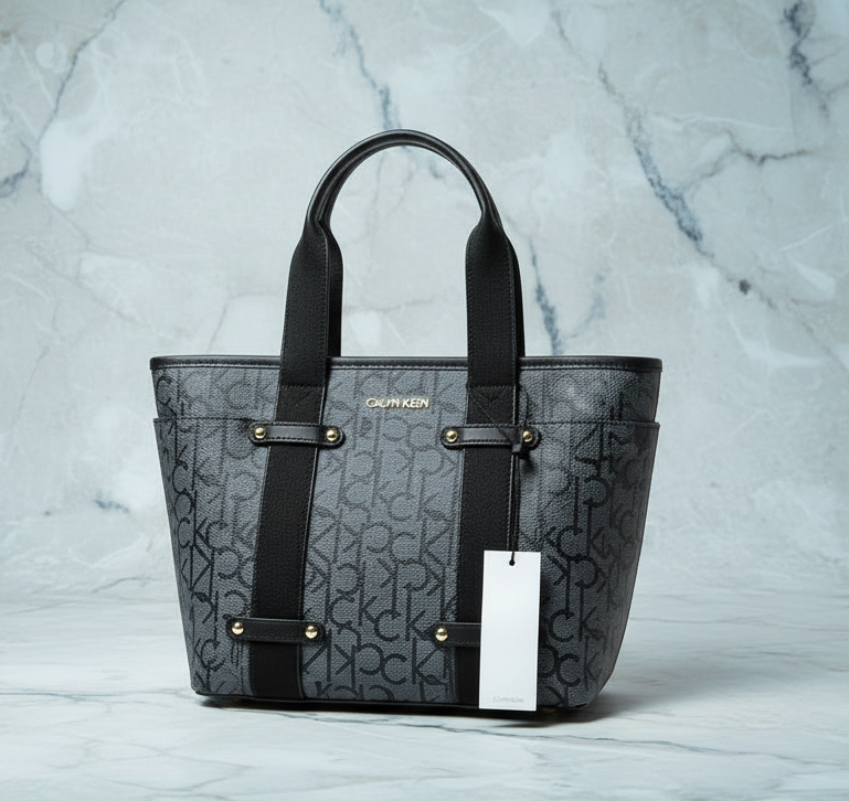 CALVIN KLEIN SATCHEL IN SIGNATURE CHARCOAL BLACK