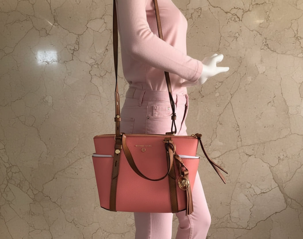 MICHAEL KORS SULLIVAN SATCHEL SMALL - SAFFIANO LEATHER - TEA ROSE MULTI