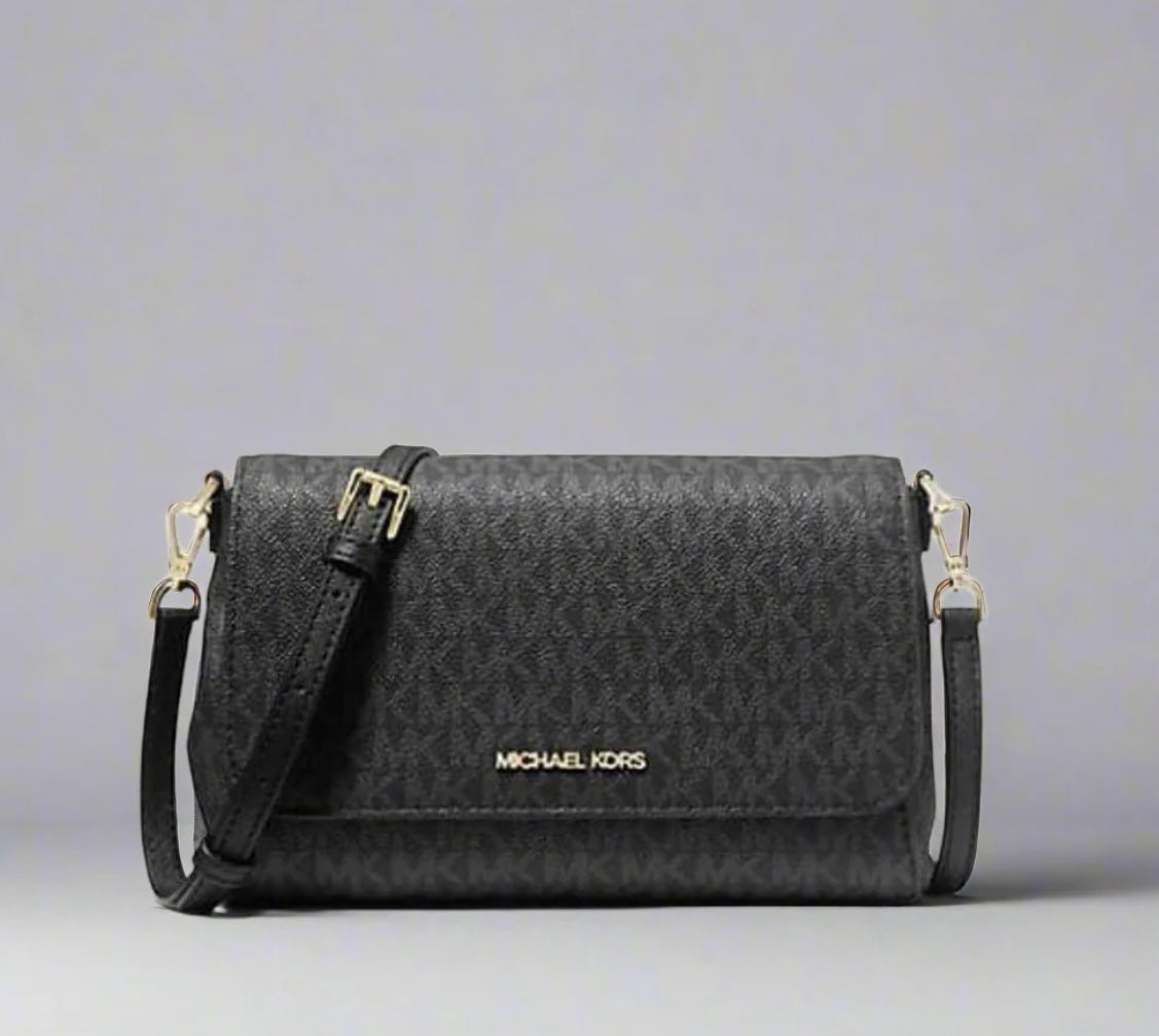 MICHAEL KORS LOGO FLAP CROSSBODY - MONOGRAM BLACK COLOR