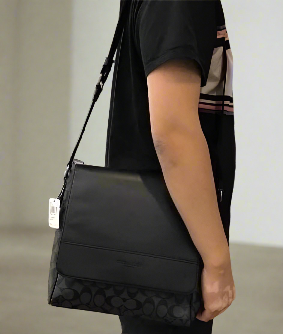COACH HOUSTON MAP CROSSBODY BAG - SIGNATURE COATED CANVAS & REFINED CALF LEATHER