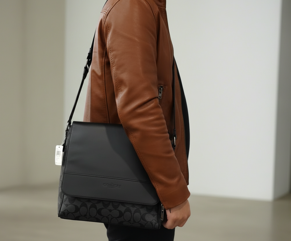 حقيبة كروسبودي من كوتش بتصميم خريطة هيوستن - مصنوعة من قماش الكانفاس المطلي المميز وجلد العجل الفاخر