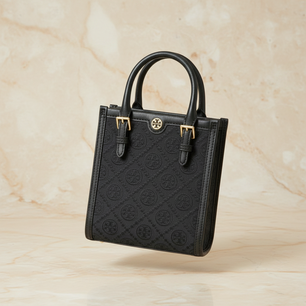 TORY BURCH MINI JACQUARD T MONOGRAM TOTE BLACK