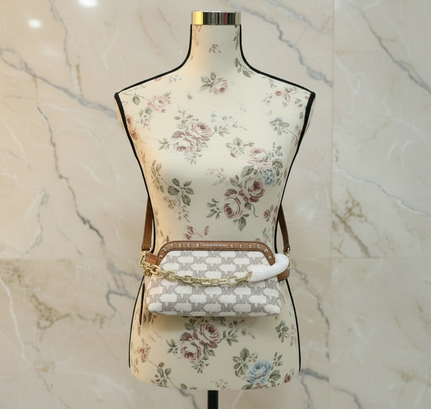 MICHAEL KORS JACQUARD LIVIA CLOUD SMALL CLUTCH/CROSSBODY