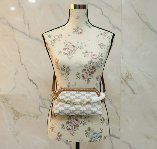 MICHAEL KORS JACQUARD LIVIA CLOUD SMALL CLUTCH/CROSSBODY